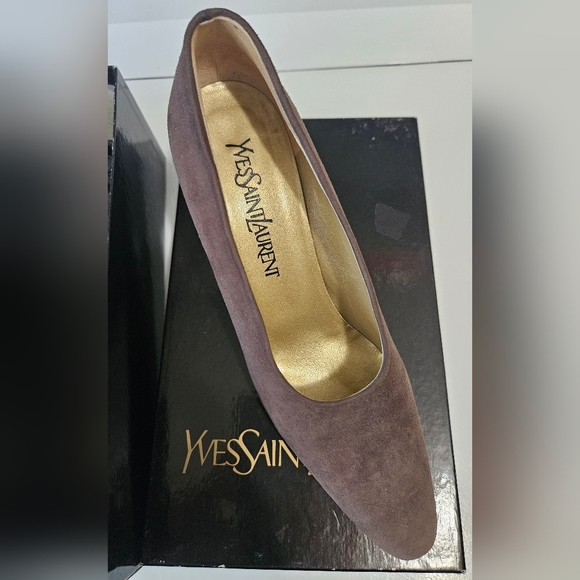 YSL Yves St Laurent size7 Pumps, Golden Lining, Brown Suede Leather - Picture 2 of 6
